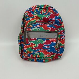 LL Bean Backpack Retro Colorful‎ Camo Print School Bag Kids Vintage 90s Y2K